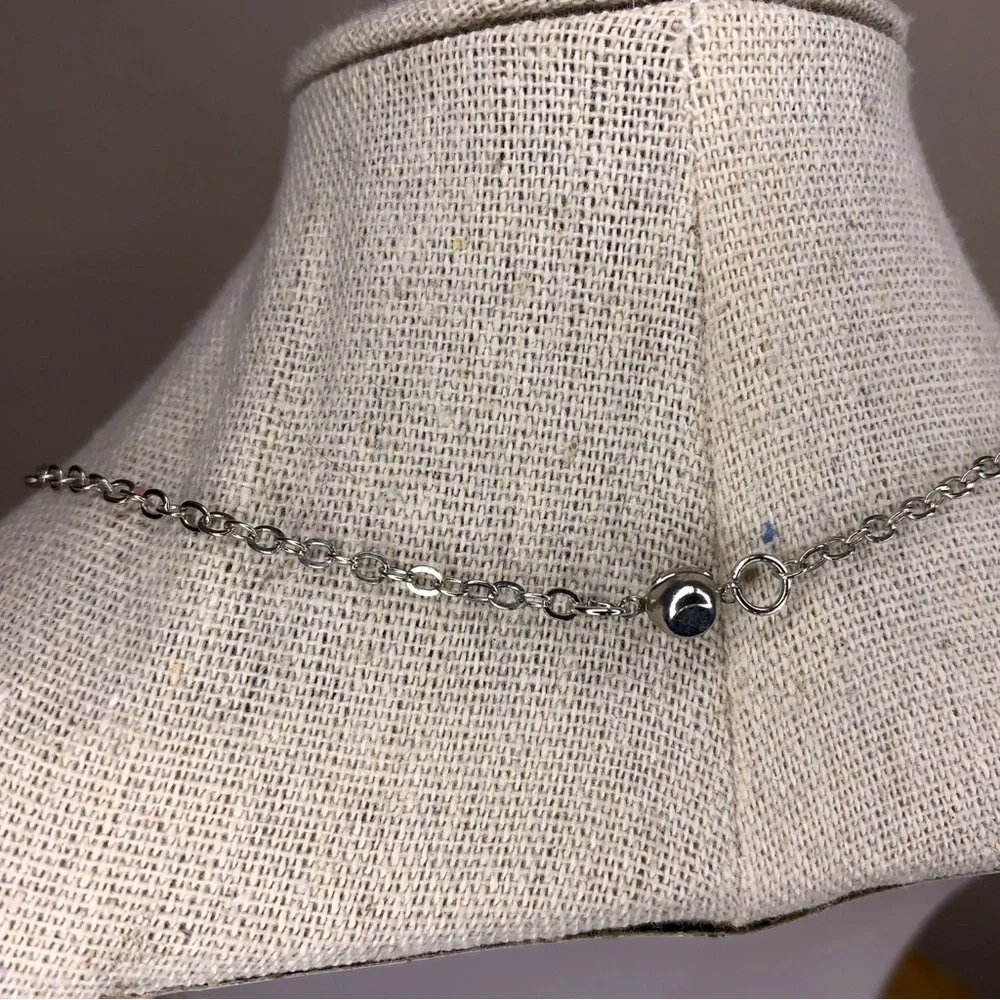 Silver Rhinestone Accent Lariat Style Necklace Glam Gift Pullover 29” Length